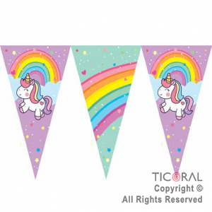 UNICORNIO ARCO IRIS BANDERIN TRIANGULAR X 1